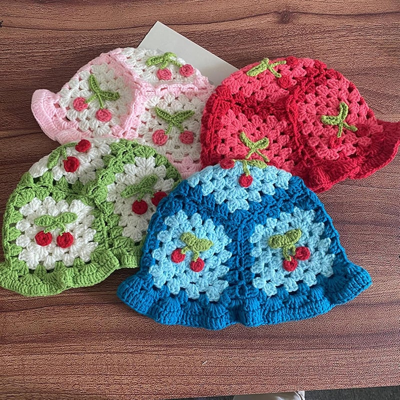 Busnos Crochet Bucket Hats for Women Handmade Hat Cute Foldable Knitted Hats for Women - Image 4